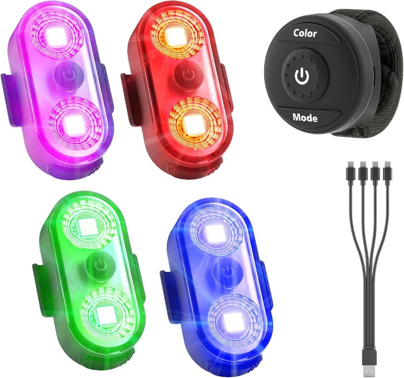 PidZoom Wireless LED Lights for Car 4PCS- Button and Remote Control Interior Ambient Strobe Light, USB-C 120H 8 Colors IP65 Waterproof Rechargeable Underglow Light for Cars, Trucks, eBike, Motorcycle - Image 1